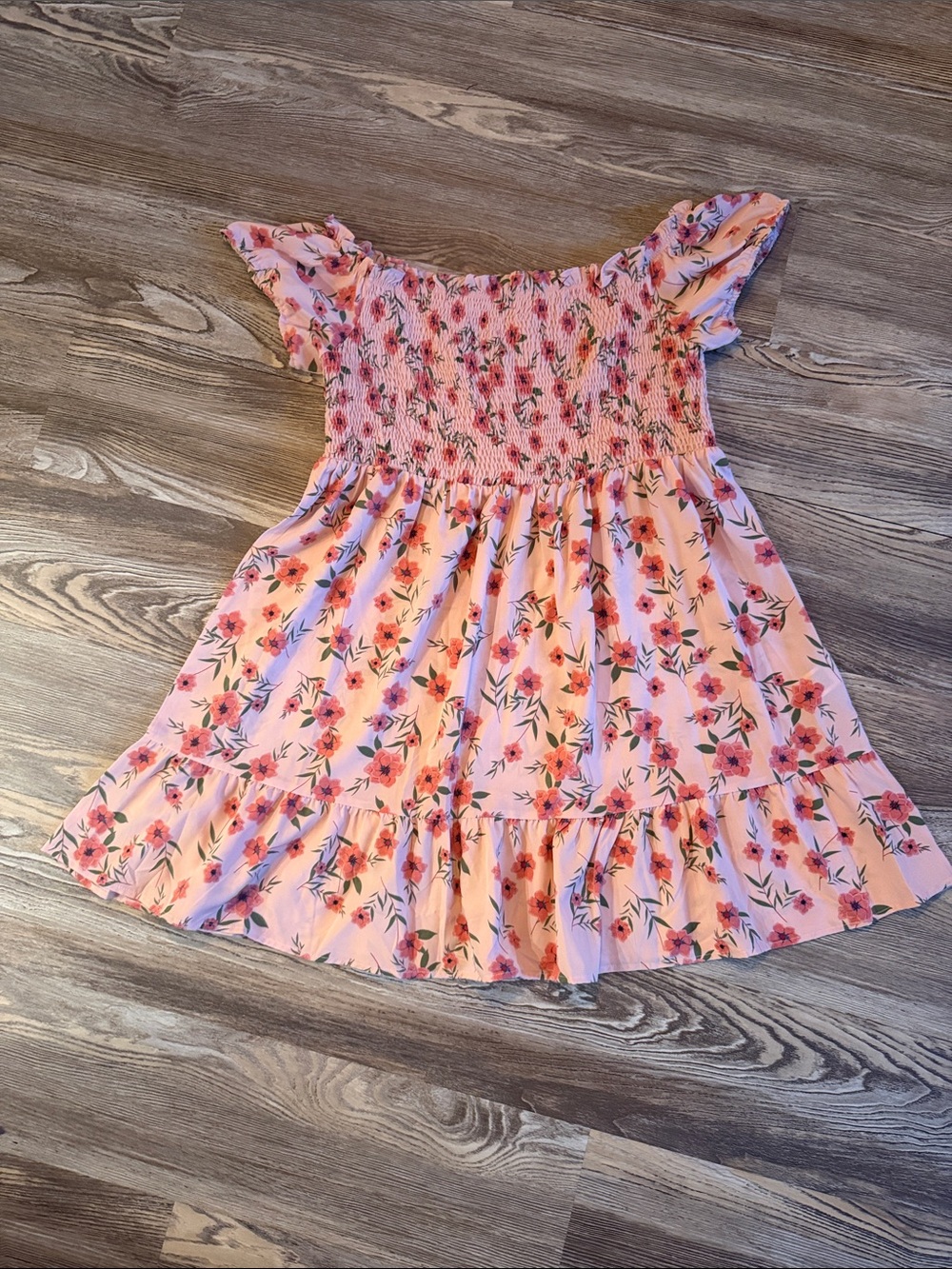 SHEIN Pink Floral Smocked Ruffle Mini Dress